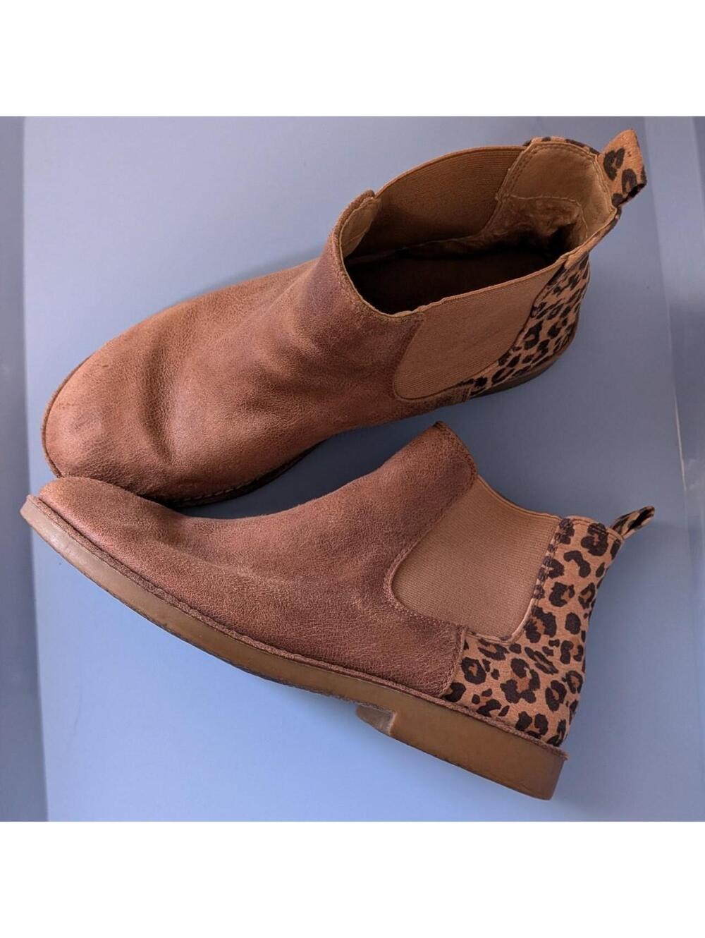 Seven Dials Tan Leopard Back Chelsea Ankle Boots Womens 8